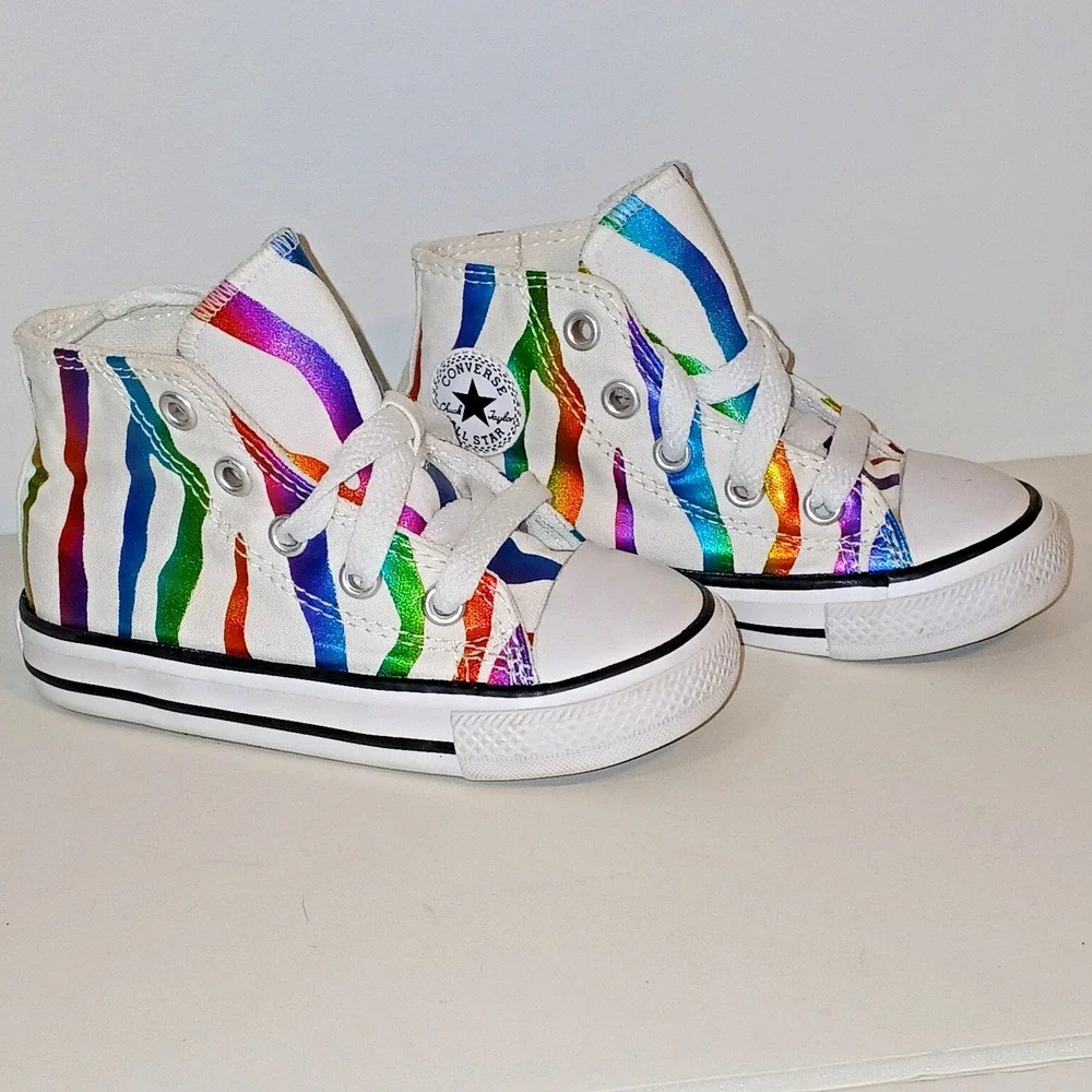 Converse Girls‎ Sneakers Infant Size 6 High Top Rainbow Stripe Kidcore 767603F